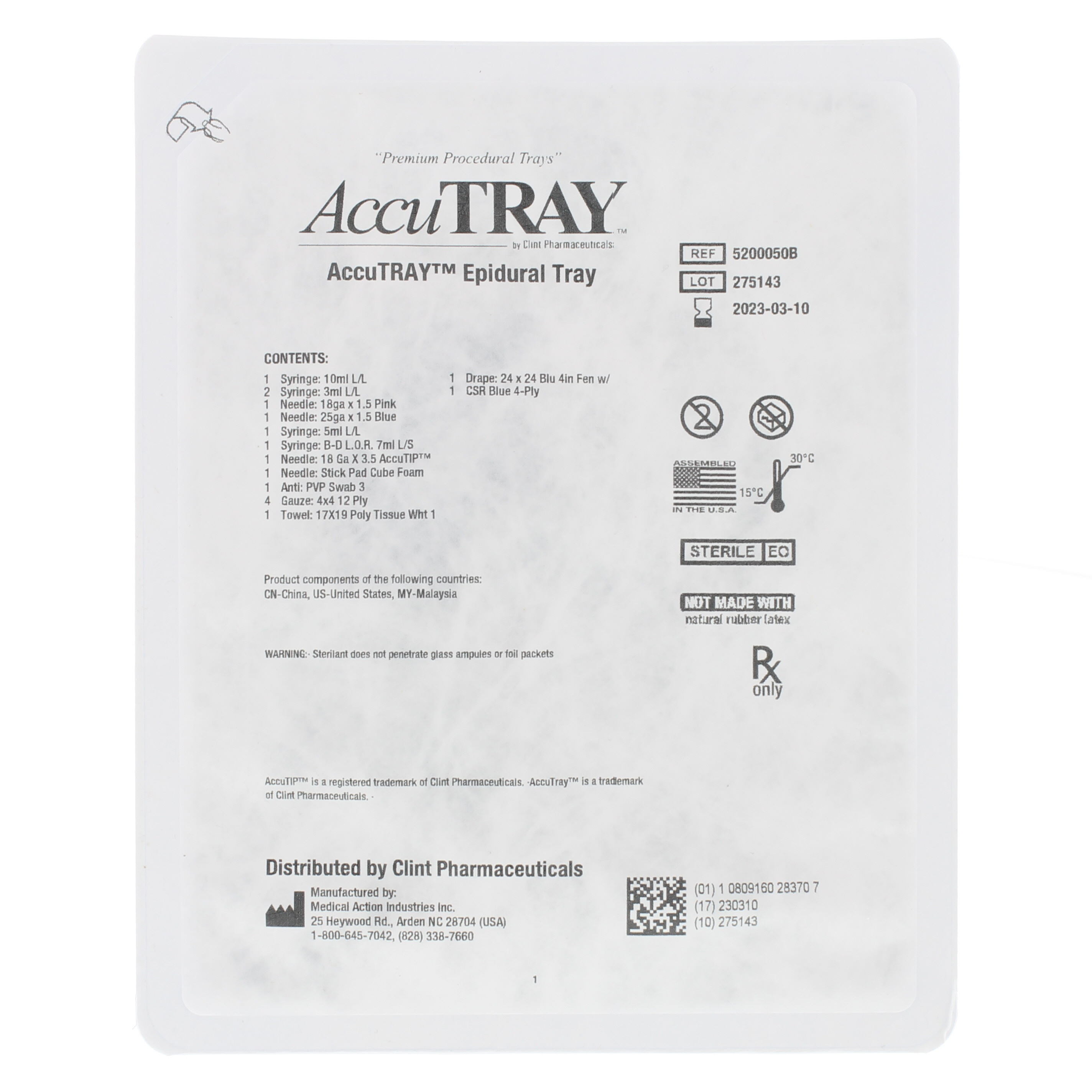AccuTray™ Epidural Tray w/18g Tuohy Needle